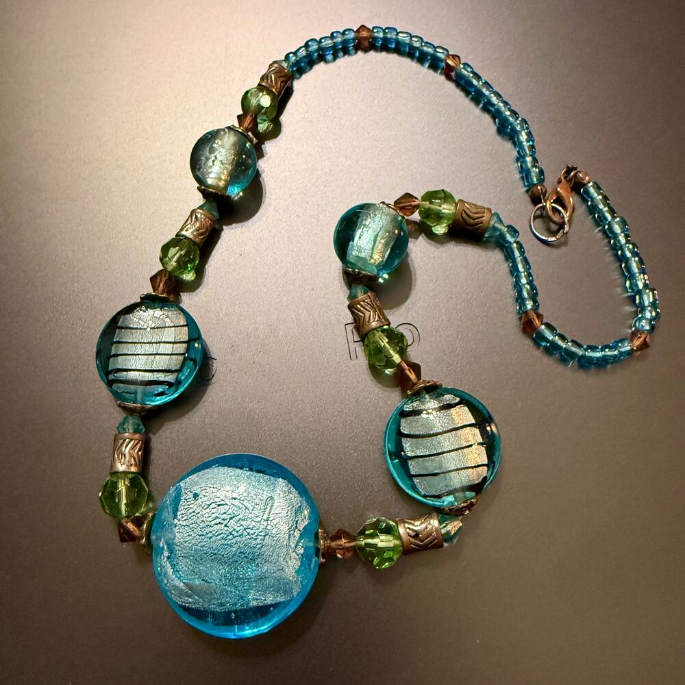 Light Blue Handcrafted Artisan Glass Beaded Necklace